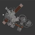 3D Architectural Scene Components With Dome Multi Story Building Metal Plates And Circular Rings