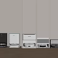 Smart Cleaning Machines Arranged in Modern Home Interior With Cabinets and Wooden Floor