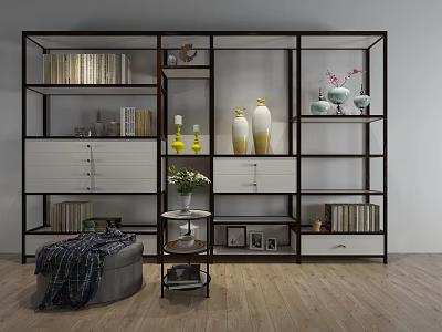 Traditional Chinese Bogu Shelf with Books Vases Decor Items and Storage Drawers 3d model