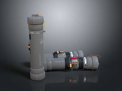 Electronic Electrical Devices Gray Cylindrical With Connecting Wires Internal Components And Labels 3d model