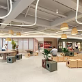 Modern Open Leisure Area Interior With Curved Lights Wooden Crates And Green Plants