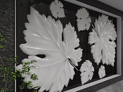 Modern Background Wall With White 3D Leaf Decorations And Dark Surface 3d model