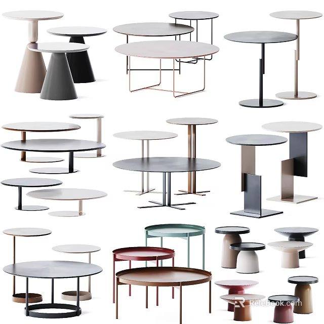 Stylish Modern Coffee Tables with Diverse Designs Metal Wooden Bases Round Tops and Various Heights 3d model 