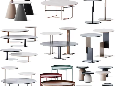 Stylish Modern Coffee Tables with Diverse Designs Metal Wooden Bases Round Tops and Various Heights 3d model
