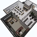 Modern Office Interior Design With Open Layout Desks Computers Plants And Wall Art 3d model