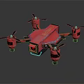 Red Quadcopter Drone With Modern Design And Four Rotating Propellers