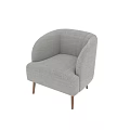 Modern Gray Upholstered Single Sofa With Curved Armrests And Brown Wooden Legs
