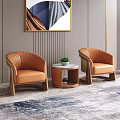 Leisure Sofa Set with Orange Wicker Armchairs Wooden Legs and Round Side Table