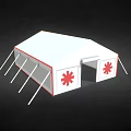 White Medical Tent With Red Cross Symbols On Sides And Front Door For Emergency Use