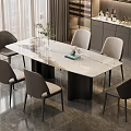 Modern Dining Table Set With Marble Top And Six Gray Upholstered Chairs 3d model