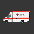 Red and White Emergency Ambulance with Red Cross Emblem 112 Number and Blue Lights