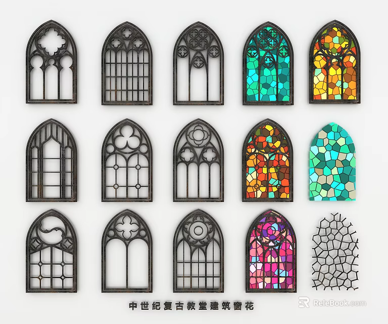 Various Architectural Window Designs With Gothic Styles Stained Glass And Geometric Patterns 3d model 
