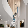 Sales Office Modern Interior With Curved Ceiling White Columns Blue Spherical Decor And Green Plants