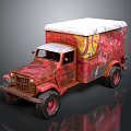 Rusty Red Vintage Truck With Graffiti Art And White Roof Design