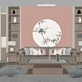 New Chinese Style Living Room Sofa Coffee Table Corner Table Combination Bookcase Shape Background Wall 3d model