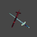 Futuristic Glowing Blue And Red Crossed Swords With Geometric Hilt Design