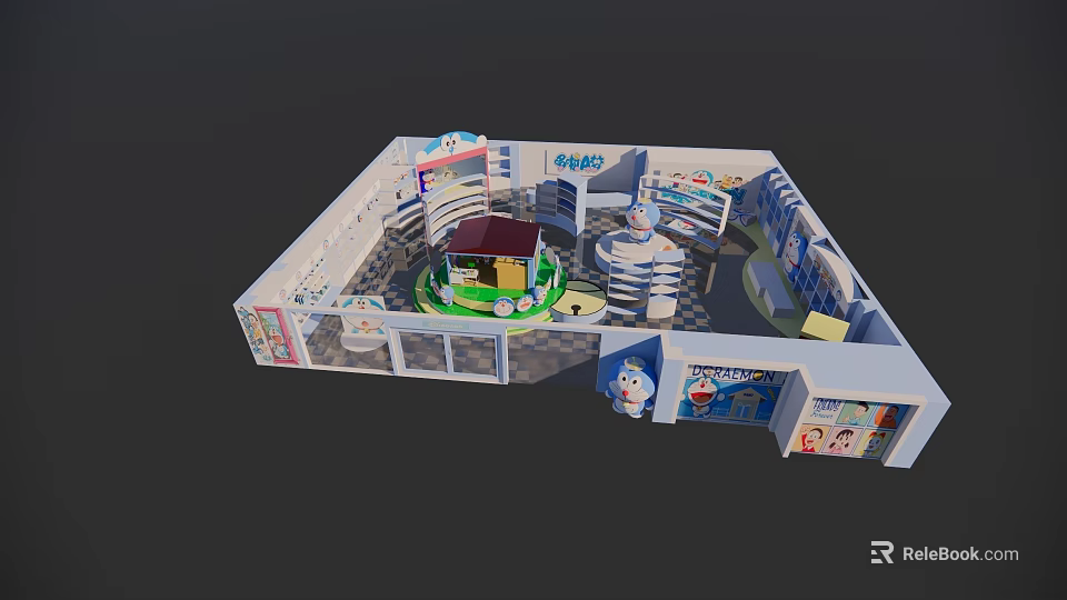 Kids Shopping Mall Store With Doraemon Theme Play Area And Display Shelves 3d model 