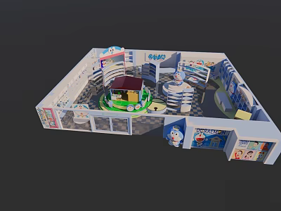 Kids Shopping Mall Store With Doraemon Theme Play Area And Display Shelves 3d model