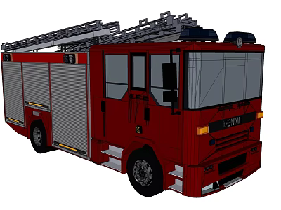 Red Leyland Fire Truck With Extended Ladder Multiple Compartments And Rescue Tools 3d model