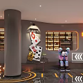 Modern Interior Design With Playing Cards Decor And Robot Sculpture 3d model