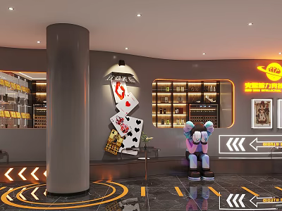 Modern Interior Design With Playing Cards Decor And Robot Sculpture 3d model