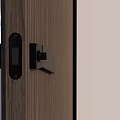 Dark Wooden Sliding Doors Design Installed In Light Wall With Blue Sky Background