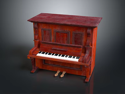 Vintage Mahogany Wooden Piano with Cabinet Style Keyboard and Pedals as Daily Item 3d model