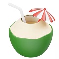 Fresh Green Coconut With White Straw And Red White Striped Umbrella On Top