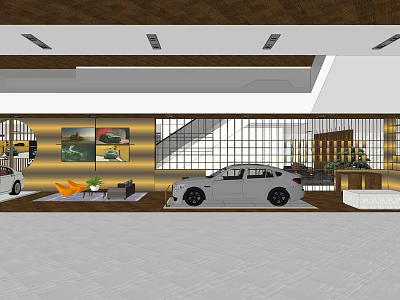 4S Car Dealership Showroom Interior With Vehicle Displays Reception Area And Lighting 3d model