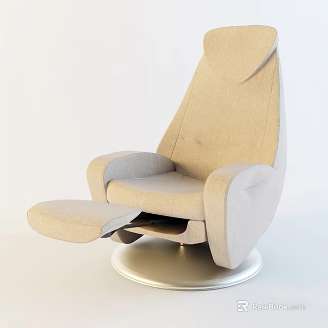 Modern Comfortable Beige Recliner Chair With Extendable Footrest And Silver Round Base 3d model 