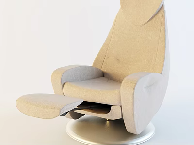 Modern Comfortable Beige Recliner Chair With Extendable Footrest And Silver Round Base 3d model