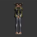 3D Character With Badge Jacket Skull Back Design Colorful Braids Tight Pants And Sandals