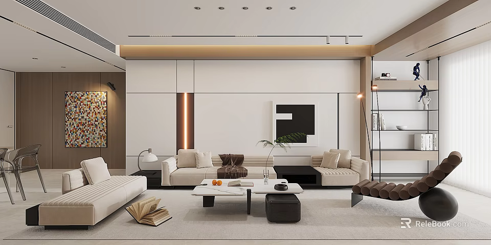 Modern Living Room With Sofas Coffee Table And Artwork 3d model 