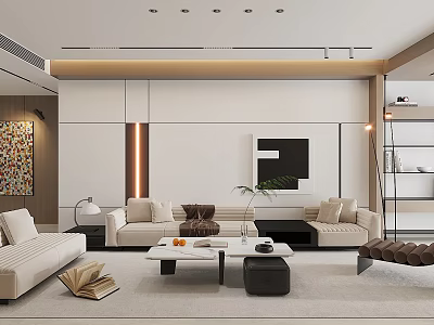 Modern Living Room With Sofas Coffee Table And Artwork 3d model