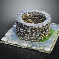 Natural Stone Circular Garden Ornament With Square Slab Base And Green Moss
