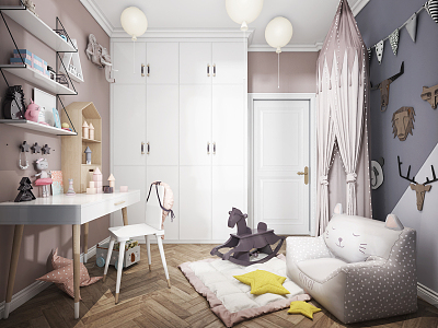 Nordic Entertainment Room Children's Room Children's Room Girls Room Cartoon Bedroom model