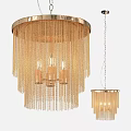 Elegant Gold Fringe Chandelier Featuring Candle Bulbs And Hanging Design