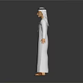 3D Character Model Wearing White Robe With Headscarf In Standing Pose Against Dark Background