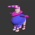 Vibrant 3D Cartoon Bird Character With Long Beak Plump Body Blue Pink White Purple