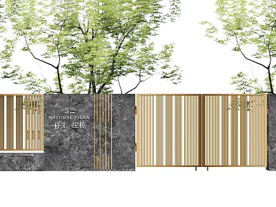 Modern Building Exterior Wall Design With Stone Base And Wooden Slats Surrounded By Green Trees 3d model