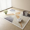 Square Rug Featuring Geometric Pattern In Beige Gray And Orange Tones For Modern Living Room