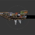 Futuristic Cosmic Spaceship With Wooden Metal Structure And Thrusters For Exploration