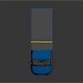 Blue Single Cab Truck With Flatbed And Yellow Light Bar On Top