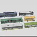 Various Toy Bus Models in Different Colors and Types Displayed Together 3d model