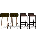 Green and Dark Colored Modern Bar Stools with Upholstered Seats and Wooden Black Legs