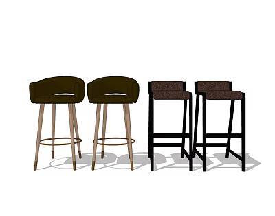 Green and Dark Colored Modern Bar Stools with Upholstered Seats and Wooden Black Legs 3d model