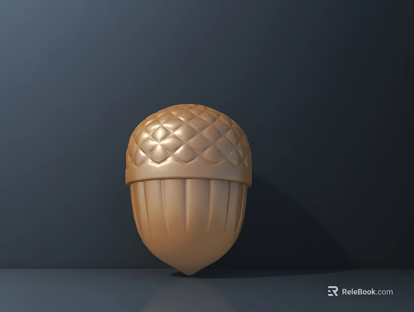 Golden Acorn Decorative Object With Quilted Pattern And Shiny Surface On Dark Background 3d model 