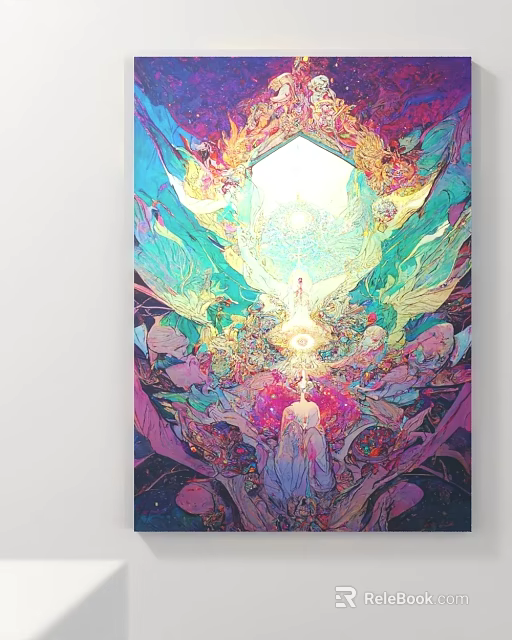 Vibrant Fantasy Illustration With Central Figure Mythical Creatures And Luminous Details 3d model 