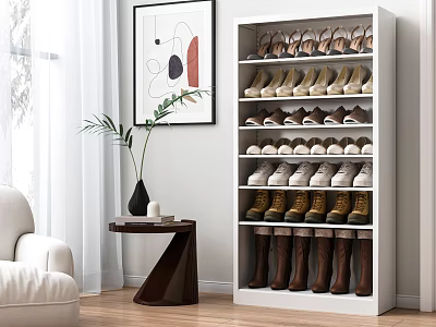Modern Minimalist Multi Tiered Shoe Cabinet Storage For High Heels Flats Boots In Living Interior 3d model