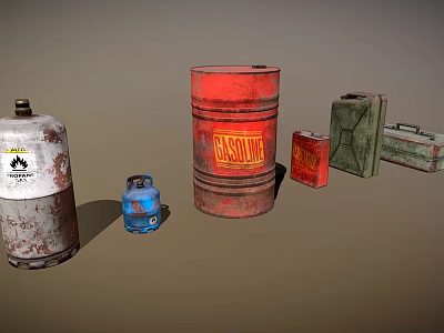 Industrial Equipment Featuring Rusted Gas Cylinder Blue Tank Gasoline Drum And Metal Storage Cases 3d model